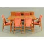 A Vanson teak dining room suite, comprising dining table, six chairs and sideboard.