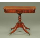 A Regency mahogany turnover top tea table, with recessed frieze,