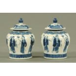 A pair of Chinese blue and white vases and covers, 19th century,