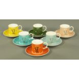 A Susie Cooper six place Harlequin coffee set, printed marks.