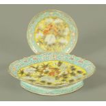 A Chinese porcelain lozenge shaped bowl with matching plate, 20th century,