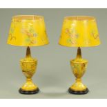 A pair of Georgian style chinoiserie decorated table lamps,