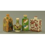 Three Iznik pottery flasks, early 20th century, of square rectangular and triform,