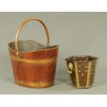 A 19th century oak and copper bound coal bucket,