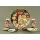 Japanese Imari, 19th century, comprising large dish, four small dishes,