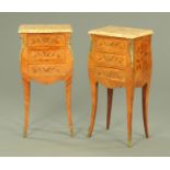 A pair of French marble topped bedside chests, early 20th century,