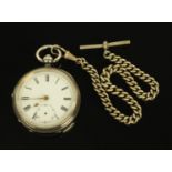 A late Victorian silver cased open faced pocket watch, the case assayed Birmingham 1893, key wind,