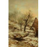 William Stone, mill in winter landscape, signed, oil on canvas. 52.5 cm x 33.