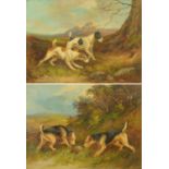 E.S. England, hounds and terriers, a pair, signed, 19th century, oil on canvas. 25 cm x 33 cm.