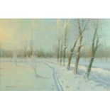 Antonelli, oil on canvas, snow scene with avenue of trees. 58 cm x 97 cm, framed, signed.