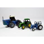 Trio of Unboxed Tractor Models. Scale Models Ford Versatile, Ertl JD3350 and Britains Ford 5000.