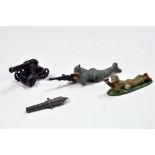 A small interesting group of military metal figures and model of a Cannon. (4)