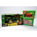 Ertl 1/50 John Deere 9620 Tractor plus duo of Siku Implements. NM to M in Boxes. (3)