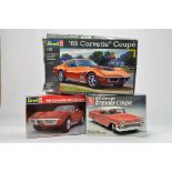 Revell Plastic Car Kits including 69 Corvette x 2 plus AMT Chevrolet Impala. Complete. (3)