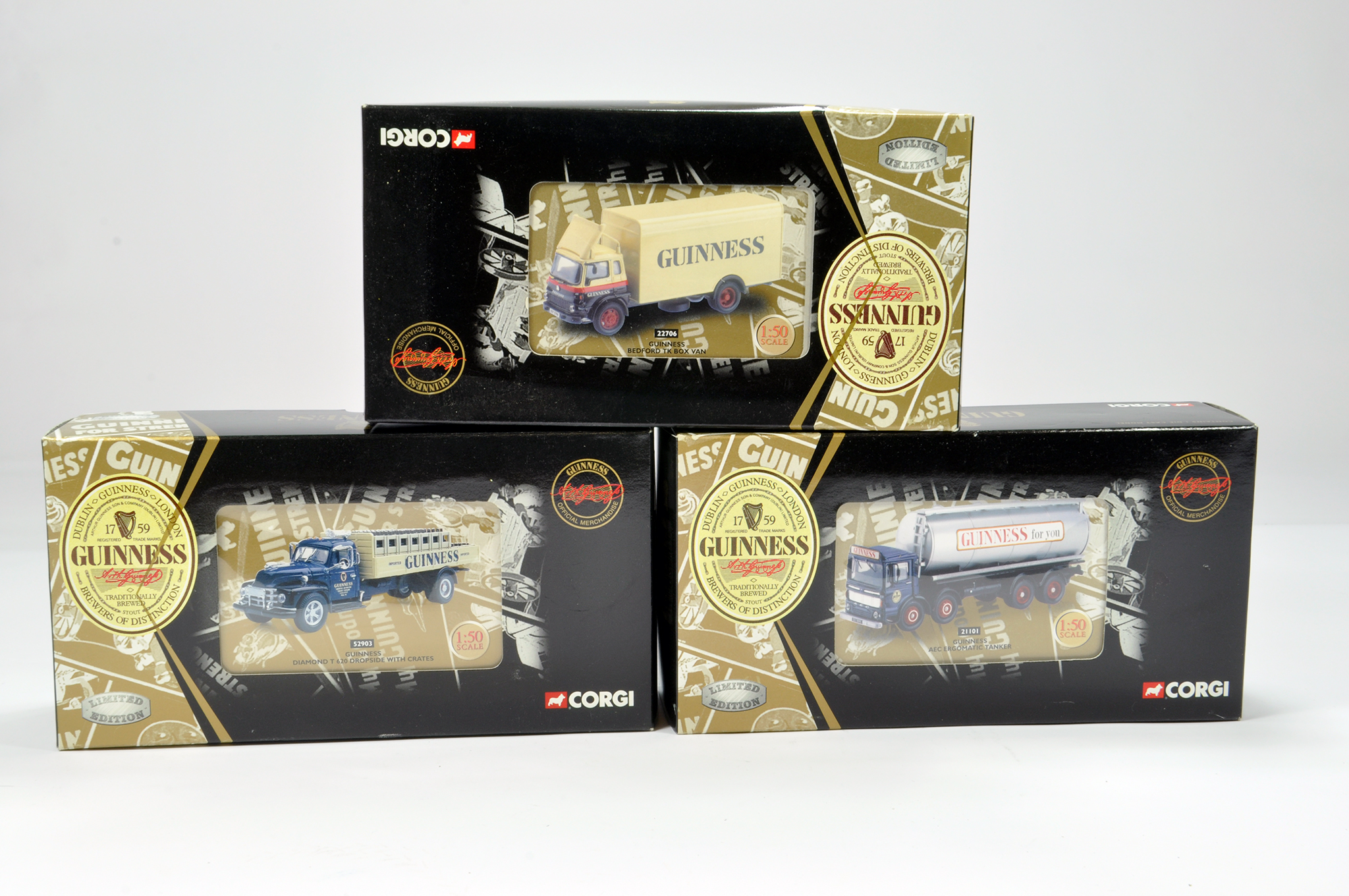 Corgi Commercial Truck Diecast Group. Guiness Range comprising No. 22706 Bedford TK, 52902 Diamond T