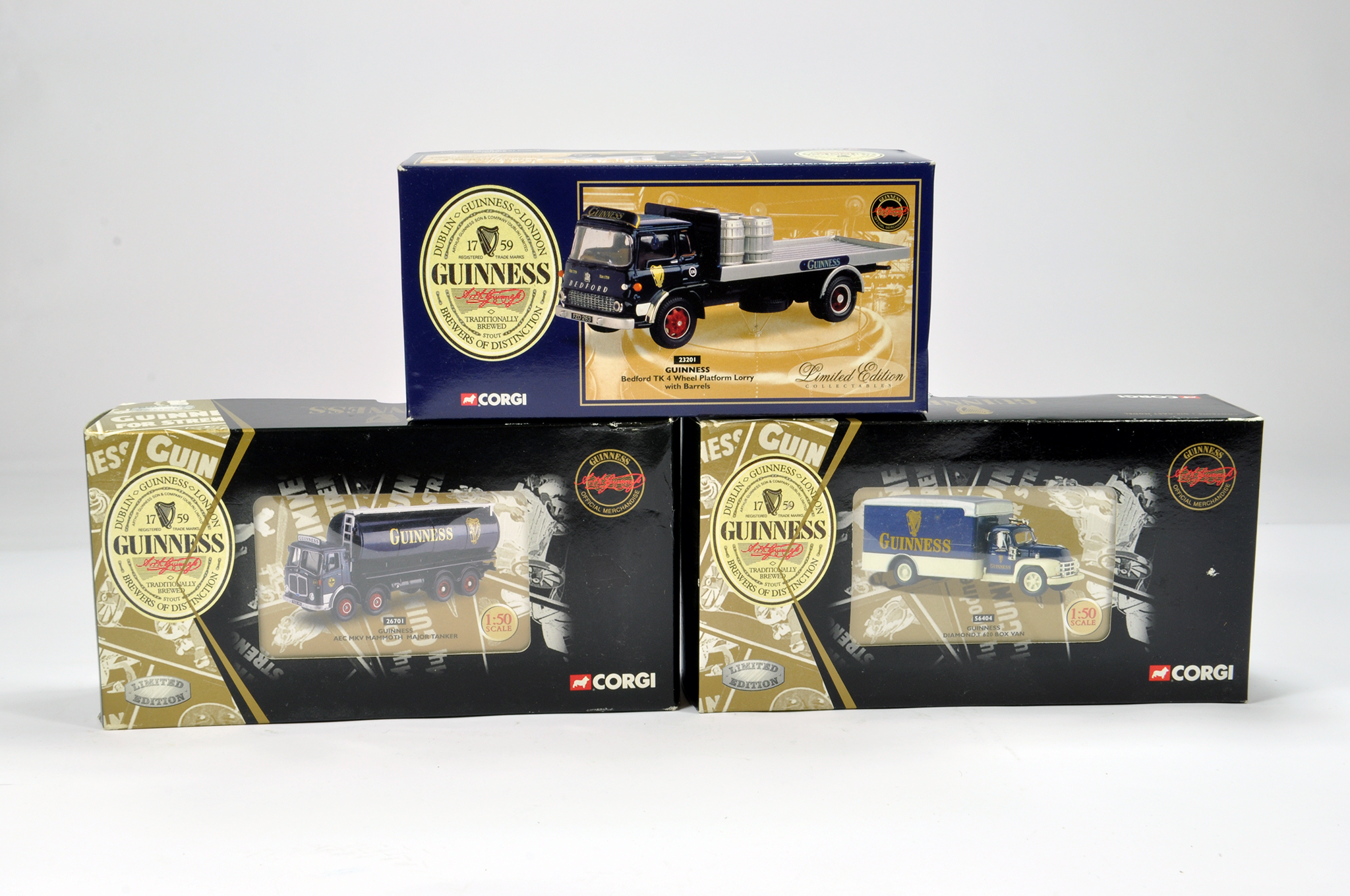 Corgi Commercial Truck Diecast Group. Guiness Range comprising No. 23201 Bedford TK, 26701 AEC