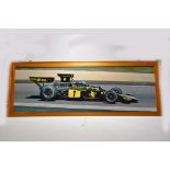 An Impressively Framed Large (130 cm + )Photograph of Ronnie Peterson in a Racing No. 1 John