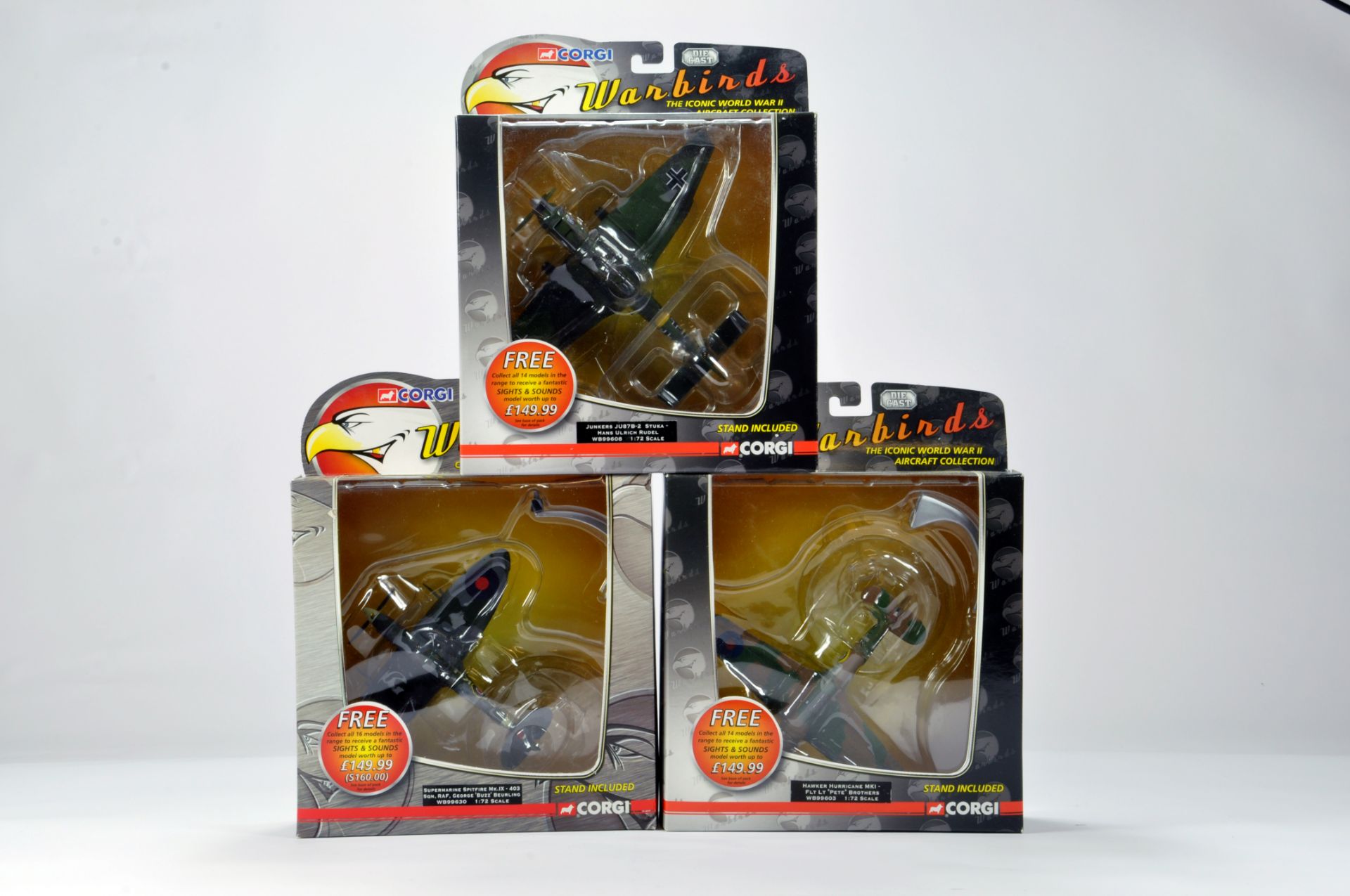 Corgi 1/72 Diecast Aircraft Assortment including Warbirds issues. WB99608, WB99630 and WB99603.