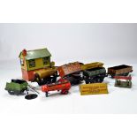 Group of Hornby O Gauge Early issue pieces including wagons and signal box. Generally F.