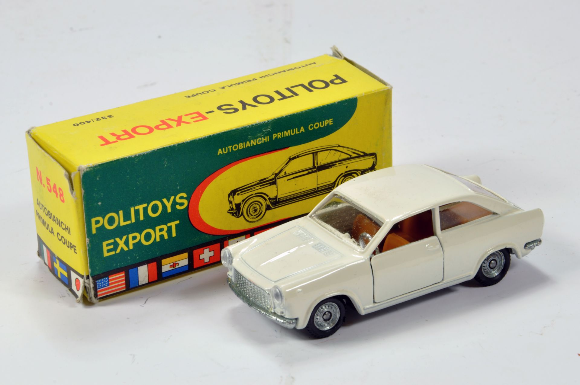 Politoys 1/43 No. 548 Export issue Autobianchi Prumula Coupe in White. E to NM in VG Box.