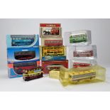 An assortment of various diecast model bus models from various makers including Creative Master