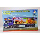 Italeri Plastic Model Kit comprising Scania With Cool Fruits Trailer. No. 799. Vendor informs kit is