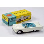 Corgi No. 215 Ford Thunderbird Convertible with white body with blue interior and spun hubs.