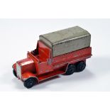 Dinky No. 25S Pre-War 6-wheeled Wagon in dark red with driver and passenger seat holes, smooth black