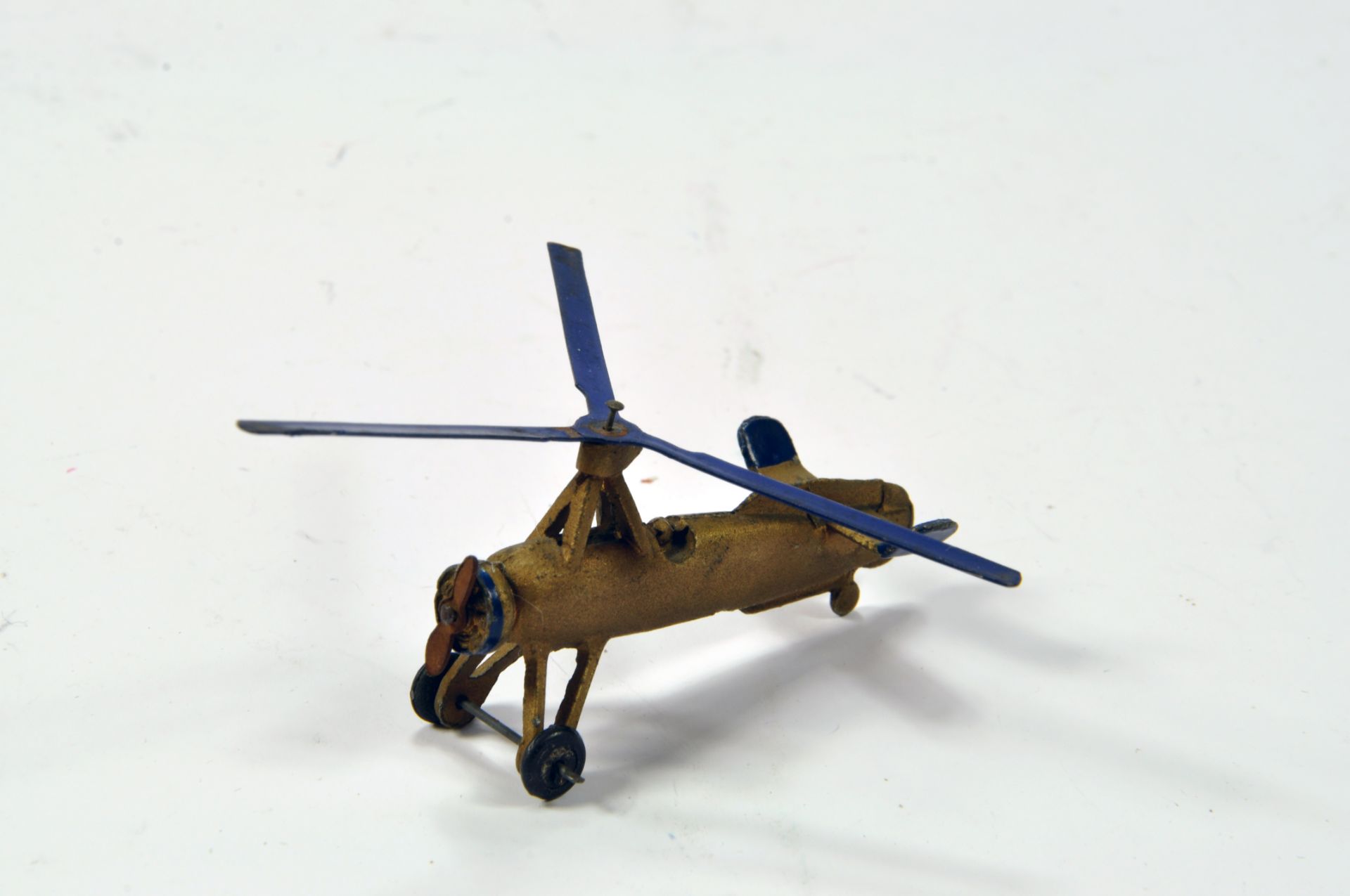 Dinky No. 60f Pre-War Cierva Autogiro in gold with blue trim, blue rotor and steel twin blade