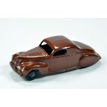 Dinky No. 39c Lincoln Zephyr with brown body, black ridged hubs and a beautiful silver base.