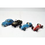 Assortment of Dinky Diecast issues comprising VW Beetle, Jeep and a duo of racing cars. F to VG. (