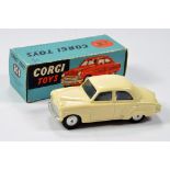 Corgi No. 203 Vauxhall Velox Saloon with cream body, Silver Trim and flat spun hubs. Great example