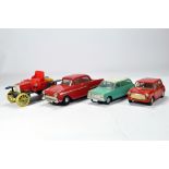 Interesting quartet of plastic issue cars including Triang. Mini etc. Generally F.