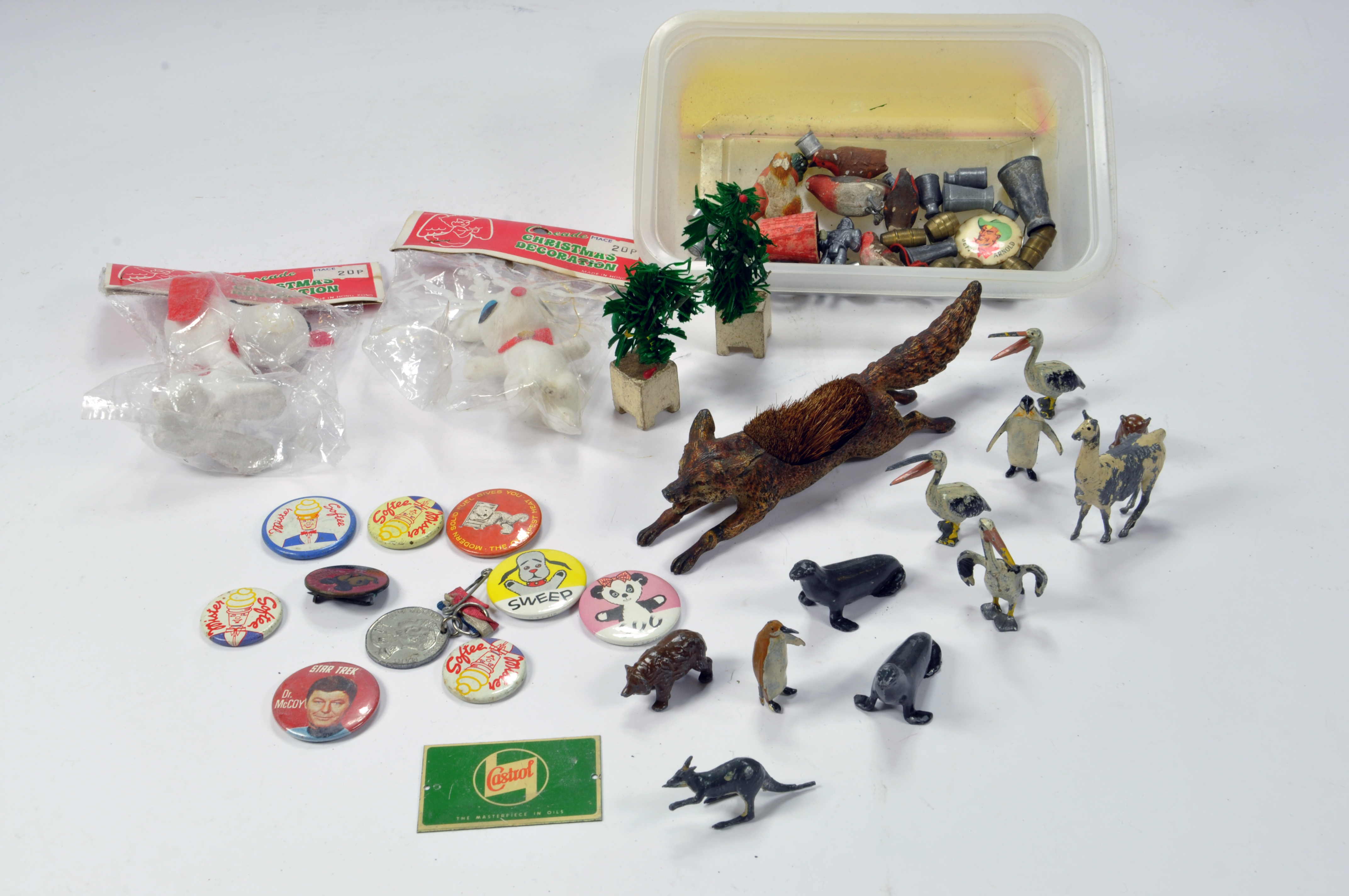 Interesting Lead Metal Figure group comprising various animal issues and other novelty items.