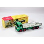 Dinky No. 935 Leyland Octopus Flat Truck with chains with green cab and chassis, pale grey back