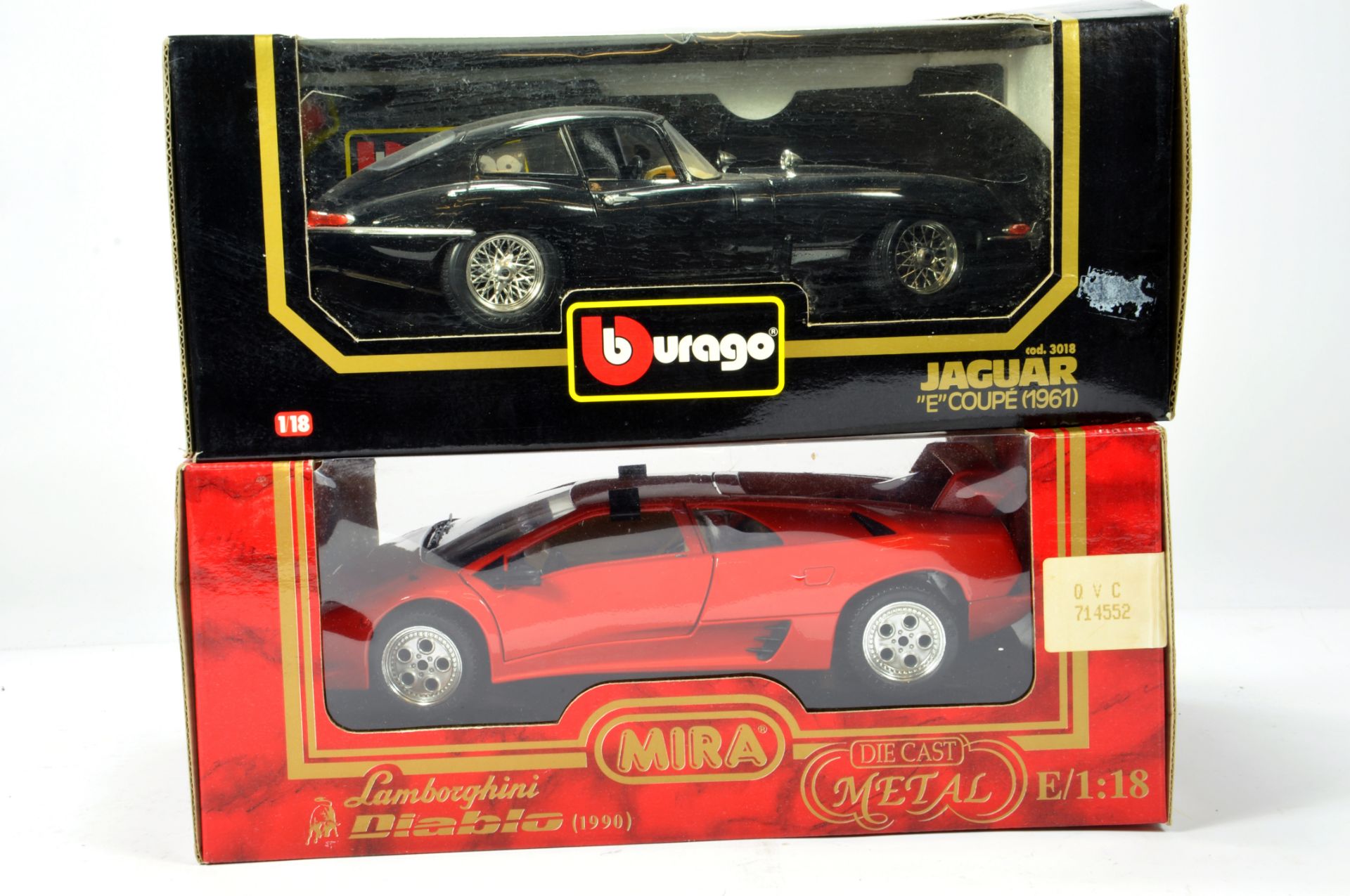 Burago 1/18 Jaguar E Couple plus Mira Lamborghini Diablo. E in Boxes. (2)