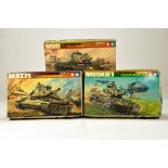 Trio of Plastic model kits from Tamiya comprising M60, MBT71 and M60A1E1 tanks. Vendor informs