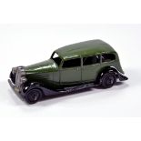 Dinky No. 30d Vauxhall with dark green body, black chassis and ridged hubs with smooth tyres. Lovely