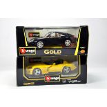 Burago 1/18 diecast car duo comprising Porsche and Dodge Viper issues. Generally E in boxes. (2)