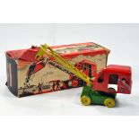 Benbros No. 311 early issue Medium Excavator in red, green and yellow with bucket. Lacks Tracks