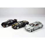 Diecast 1/18 car selection comprising various issues; Porsche, Bugatti etc. Generally VG to E. (3)