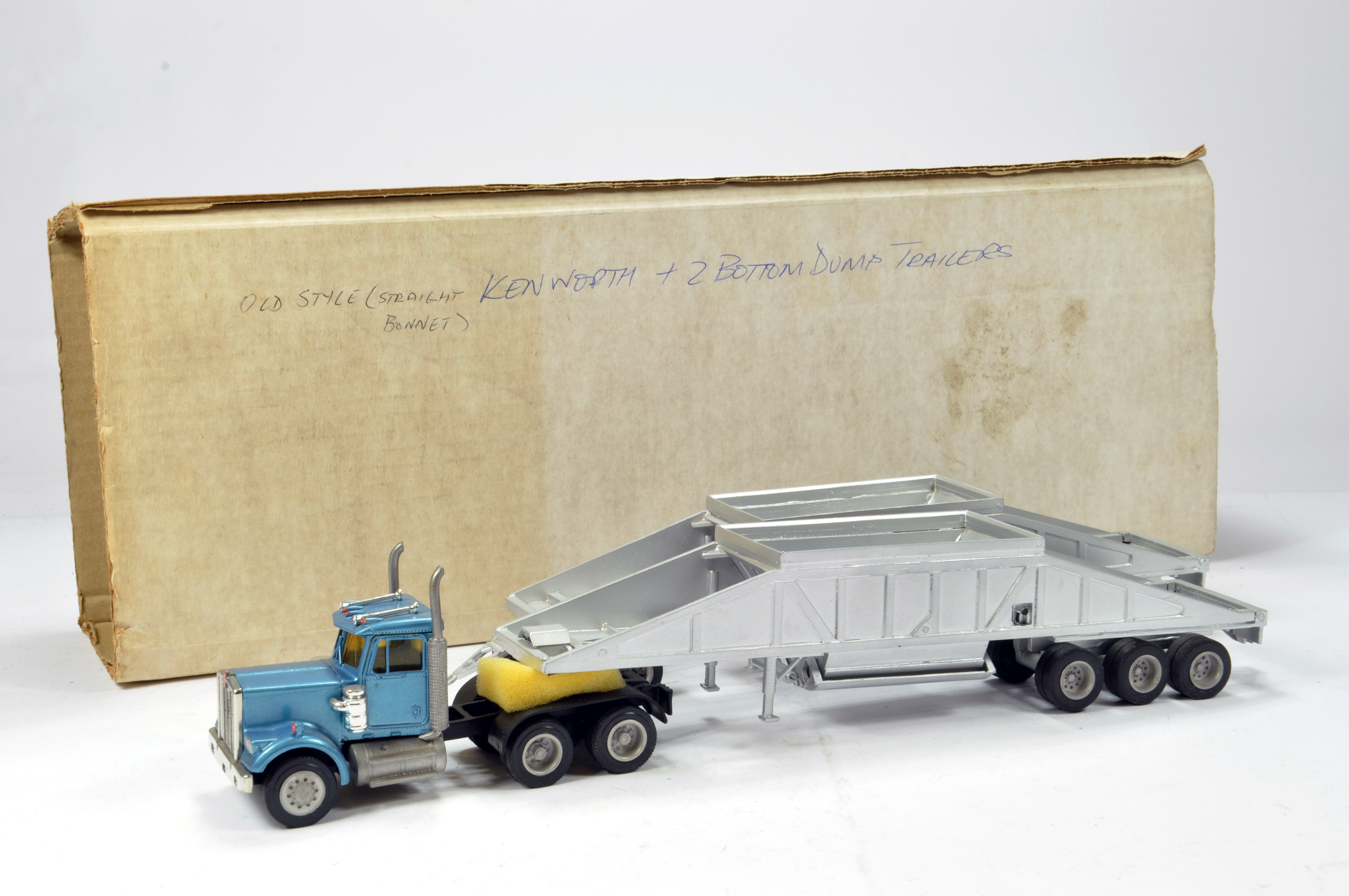Alan Smith Auto Models (ASAM) 1/48 White Metal Kenworth Truck with 2 Bottom Dump Trailer. Amazing
