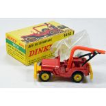 French Dinky No. 1412 Jeep de Depannage in red, yellow including concave hubs. Damage otherwise E in