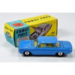 Corgi No. 229 Chevrolet Corvair with blue body and lemon interior. Generally VG to E in VG to E