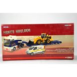 Corgi 1/50 Commercial Diecast Truck Issue comprising CC13427 Man TGA Nooteboom Low Loader and JCB