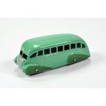 Dinky No. 29b Streamline Bus in two-tone pale green with dark green wheel arches and silver trim.