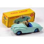 Dinky No. 101 Sunbeam Alpine Sports Car with turquoise body, dark blue interior and driver figure.