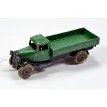 Dinky Pre-War 25a Open Back Truck in mid green with black chassis, smooth hubs and white tyres.