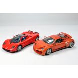 Diecast 1/18 car selection comprising various issues; Mercedes, Ferrari and Bucatti. Generally VG to