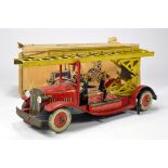 Mettoy Large Scale Tinplate Clockwork Fire Engine. 1950's in red, with nice detail, includes four